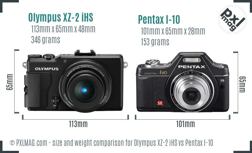Olympus XZ-2 iHS vs Pentax I-10 size comparison