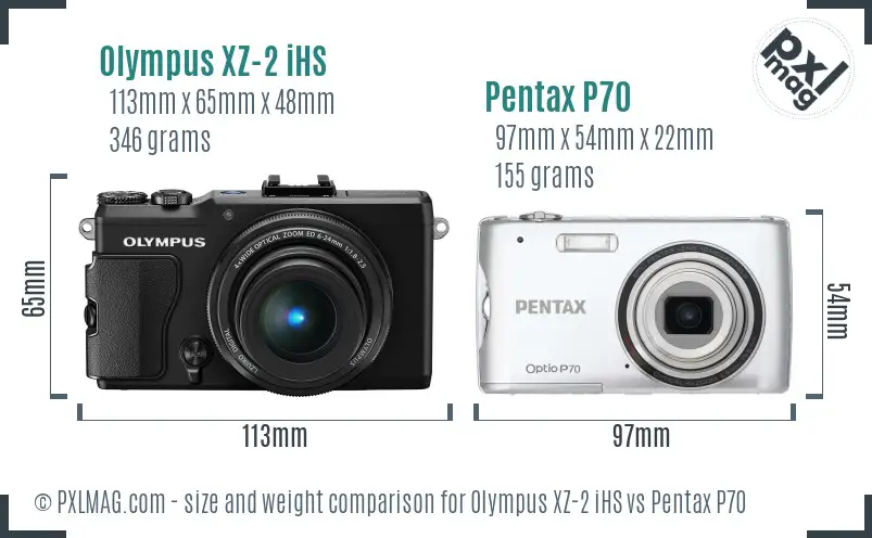 Olympus XZ-2 iHS vs Pentax P70 size comparison