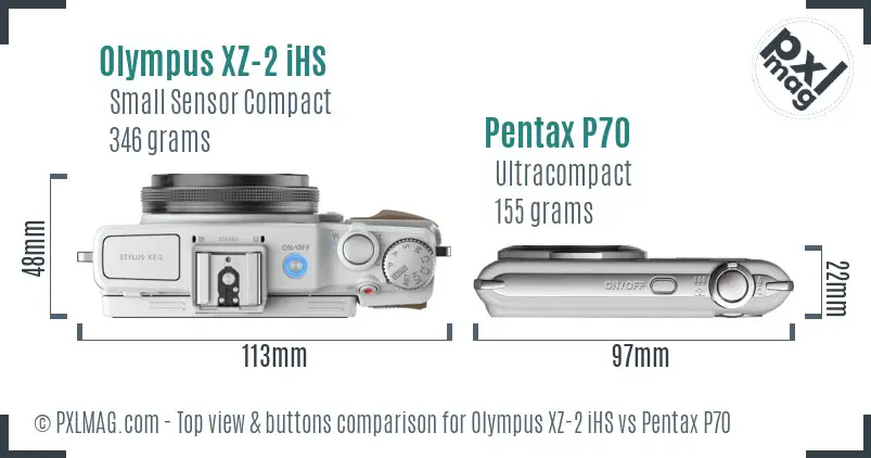 Olympus XZ-2 iHS vs Pentax P70 top view buttons comparison