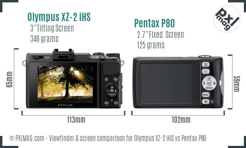 Olympus XZ-2 iHS vs Pentax P80 Screen and Viewfinder comparison