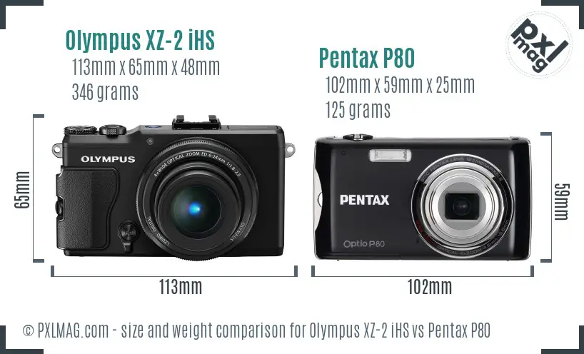 Olympus XZ-2 iHS vs Pentax P80 size comparison