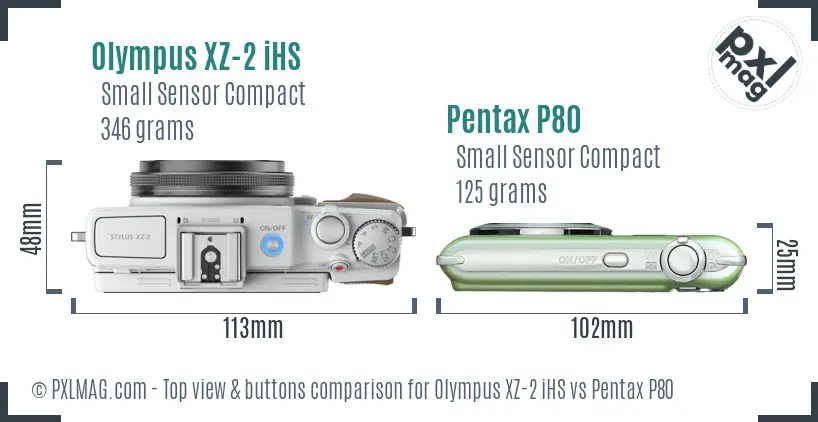 Olympus XZ-2 iHS vs Pentax P80 top view buttons comparison