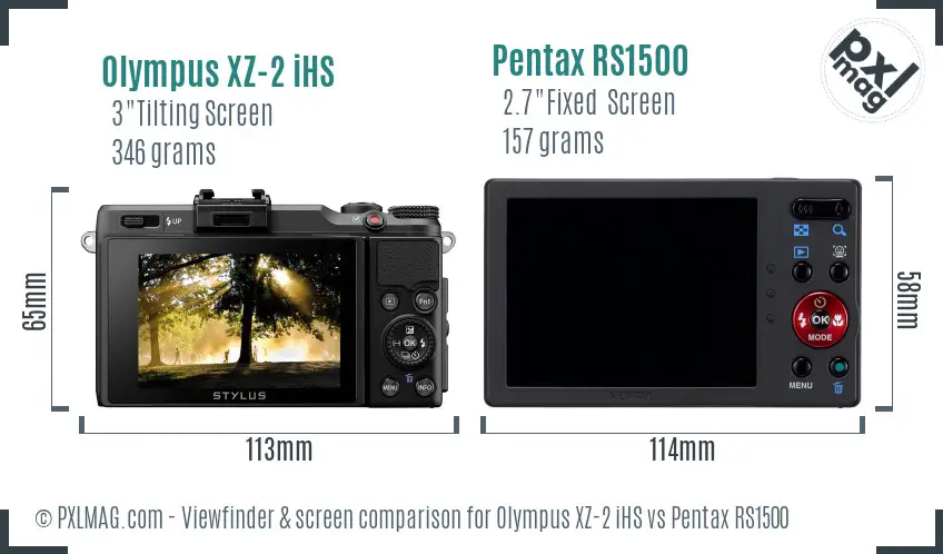Olympus XZ-2 iHS vs Pentax RS1500 Screen and Viewfinder comparison