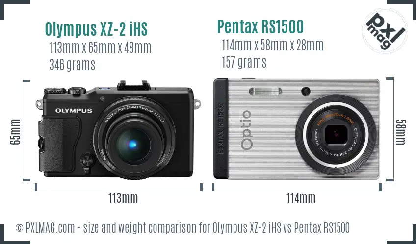 Olympus XZ-2 iHS vs Pentax RS1500 size comparison