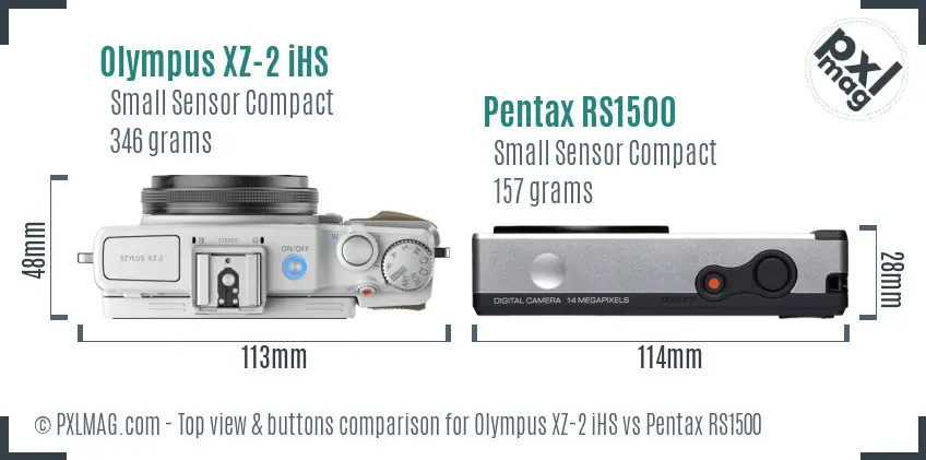 Olympus XZ-2 iHS vs Pentax RS1500 top view buttons comparison