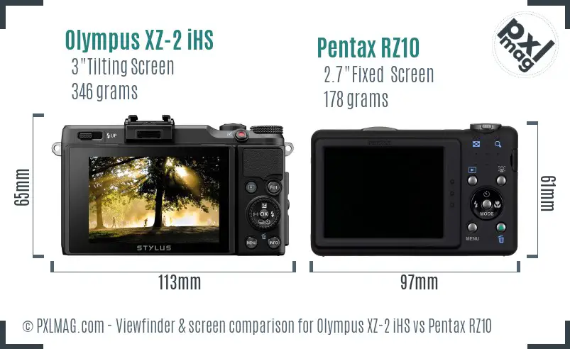 Olympus XZ-2 iHS vs Pentax RZ10 Screen and Viewfinder comparison