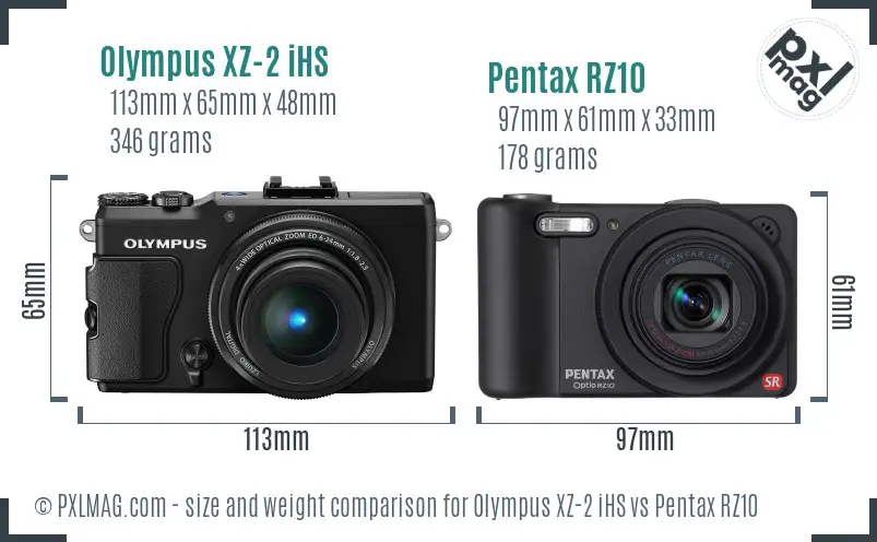 Olympus XZ-2 iHS vs Pentax RZ10 size comparison