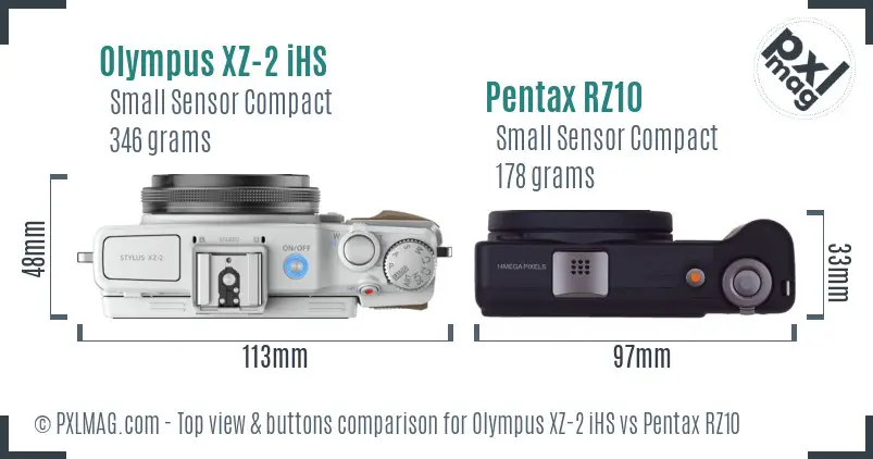 Olympus XZ-2 iHS vs Pentax RZ10 top view buttons comparison