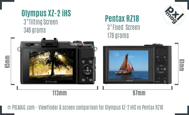 Olympus XZ-2 iHS vs Pentax RZ18 Screen and Viewfinder comparison