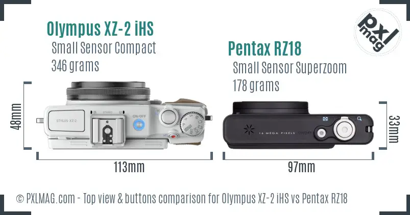 Olympus XZ-2 iHS vs Pentax RZ18 top view buttons comparison