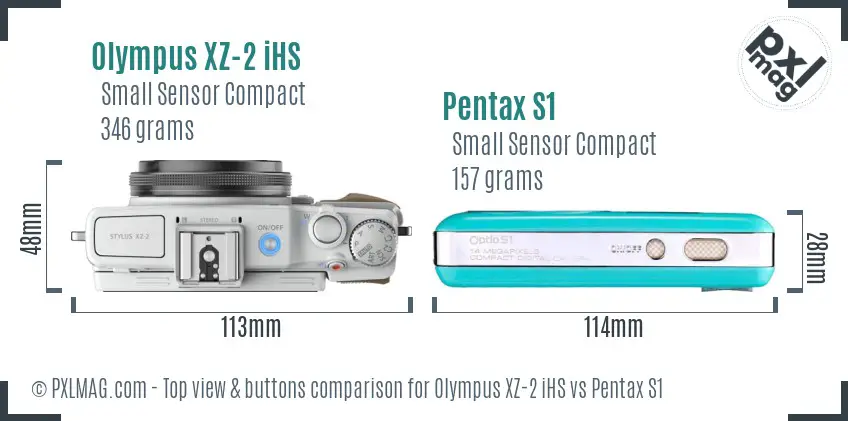 Olympus XZ-2 iHS vs Pentax S1 top view buttons comparison