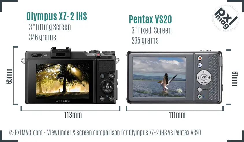 Olympus XZ-2 iHS vs Pentax VS20 Screen and Viewfinder comparison