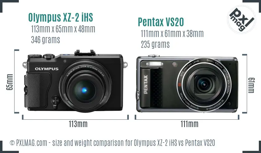Olympus XZ-2 iHS vs Pentax VS20 size comparison