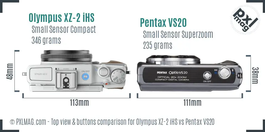 Olympus XZ-2 iHS vs Pentax VS20 top view buttons comparison