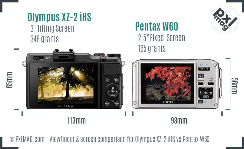 Olympus XZ-2 iHS vs Pentax W60 Screen and Viewfinder comparison