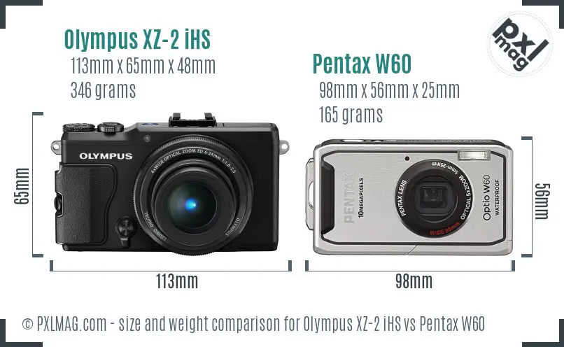 Olympus XZ-2 iHS vs Pentax W60 size comparison