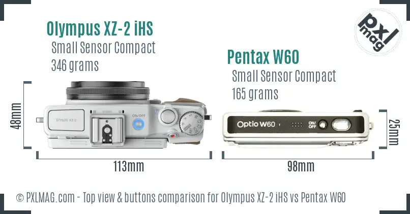 Olympus XZ-2 iHS vs Pentax W60 top view buttons comparison