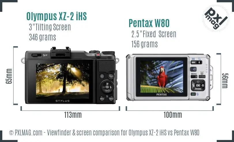 Olympus XZ-2 iHS vs Pentax W80 Screen and Viewfinder comparison