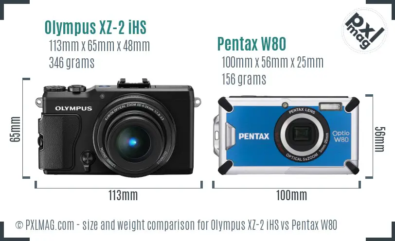 Olympus XZ-2 iHS vs Pentax W80 size comparison