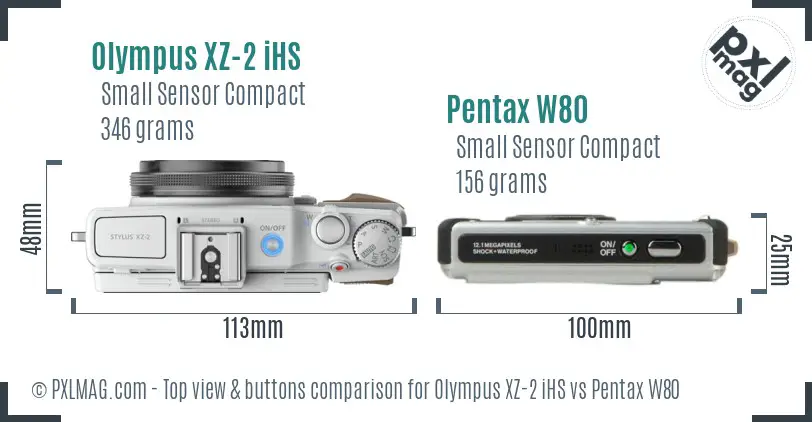 Olympus XZ-2 iHS vs Pentax W80 top view buttons comparison