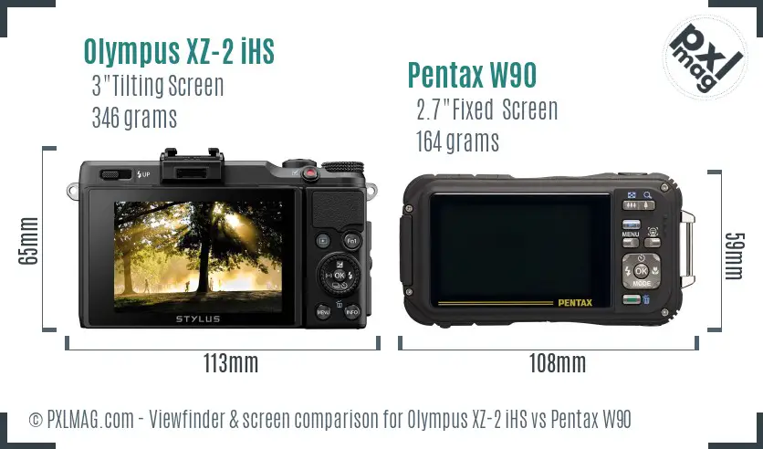 Olympus XZ-2 iHS vs Pentax W90 Screen and Viewfinder comparison