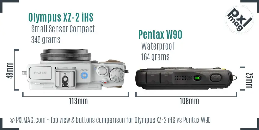 Olympus XZ-2 iHS vs Pentax W90 top view buttons comparison