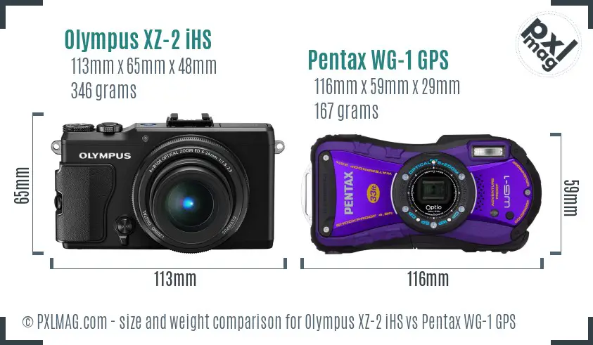 Olympus XZ-2 iHS vs Pentax WG-1 GPS size comparison