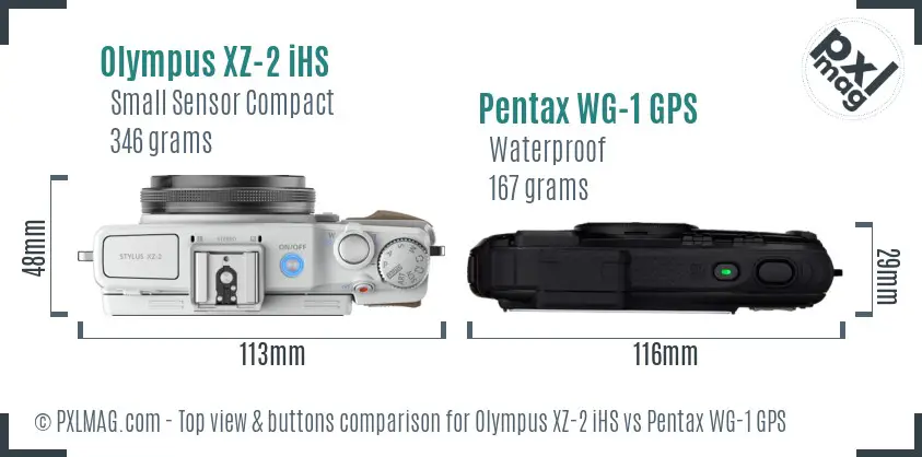 Olympus XZ-2 iHS vs Pentax WG-1 GPS top view buttons comparison