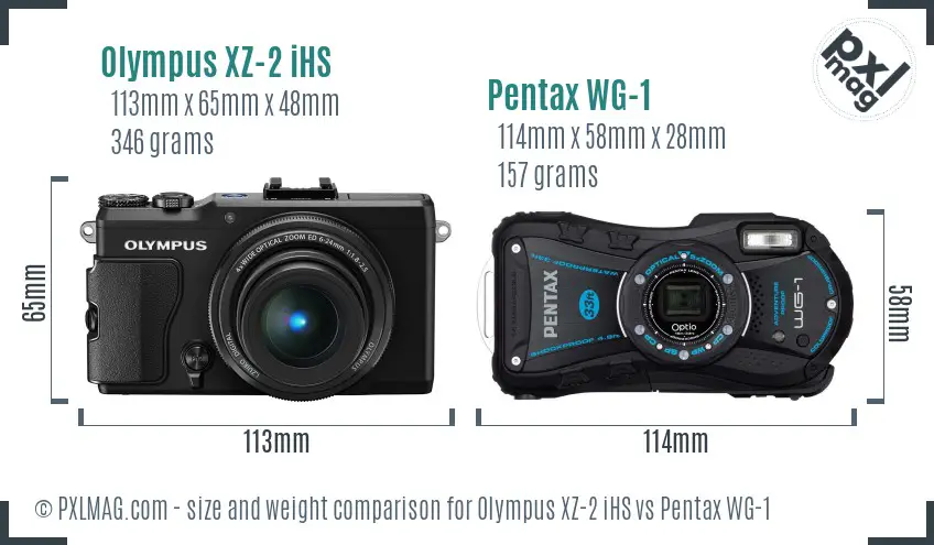 Olympus XZ-2 iHS vs Pentax WG-1 size comparison