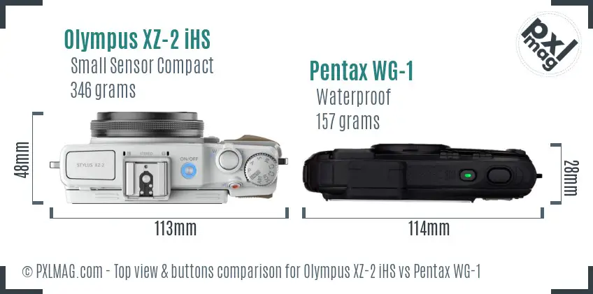 Olympus XZ-2 iHS vs Pentax WG-1 top view buttons comparison