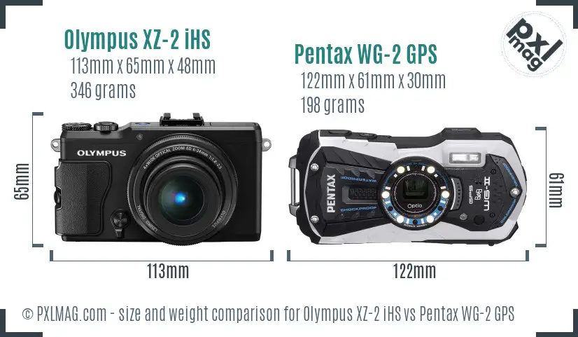 Olympus XZ-2 iHS vs Pentax WG-2 GPS size comparison