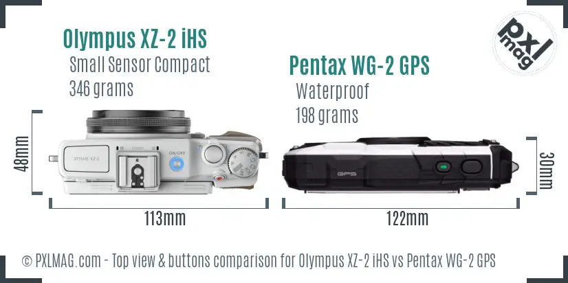 Olympus XZ-2 iHS vs Pentax WG-2 GPS top view buttons comparison