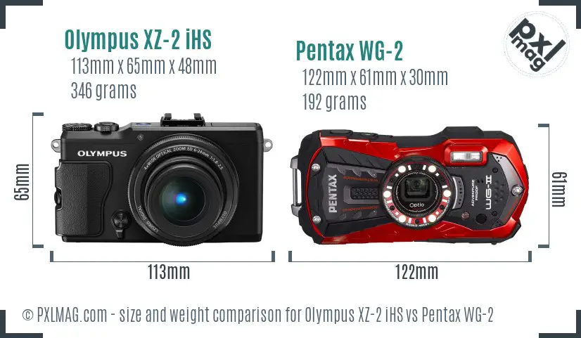 Olympus XZ-2 iHS vs Pentax WG-2 size comparison