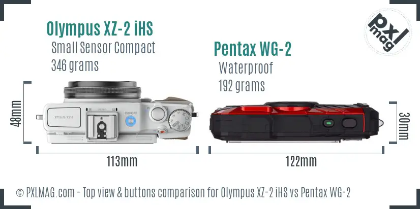 Olympus XZ-2 iHS vs Pentax WG-2 top view buttons comparison