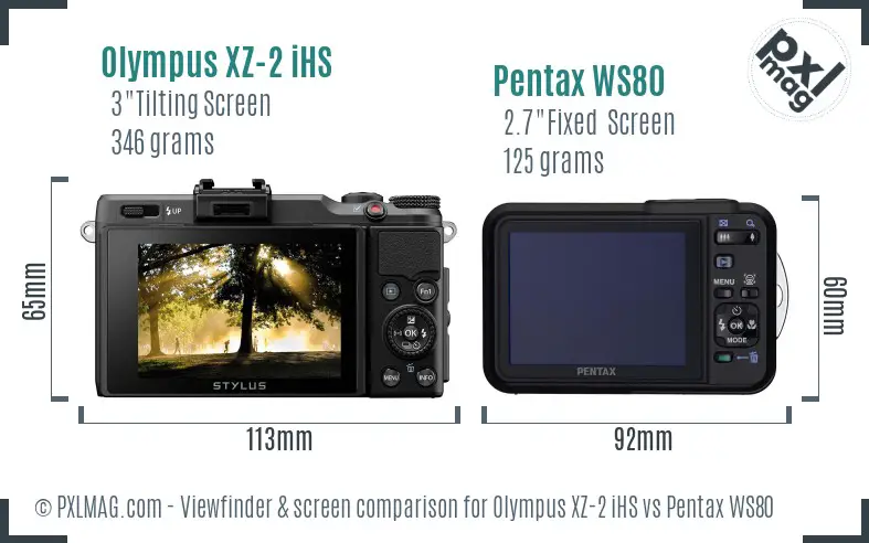 Olympus XZ-2 iHS vs Pentax WS80 Screen and Viewfinder comparison