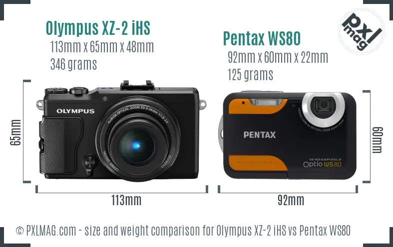Olympus XZ-2 iHS vs Pentax WS80 size comparison