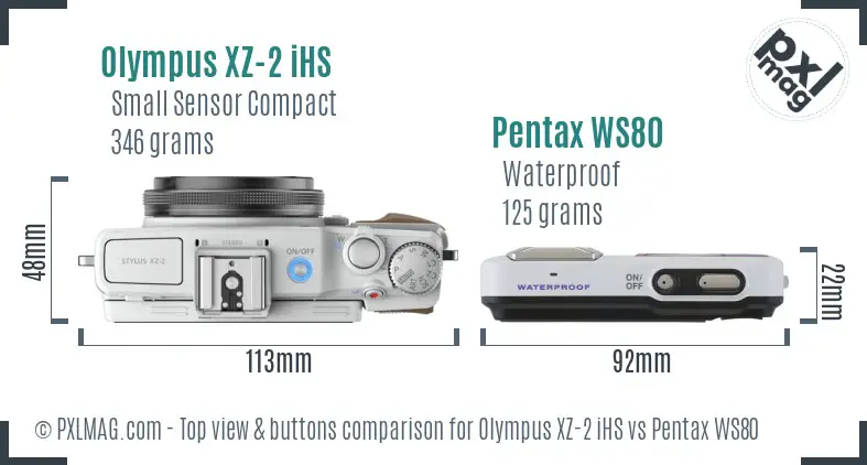 Olympus XZ-2 iHS vs Pentax WS80 top view buttons comparison