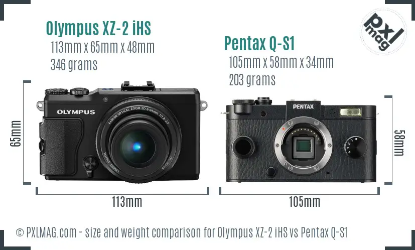 Olympus XZ-2 iHS vs Pentax Q-S1 size comparison