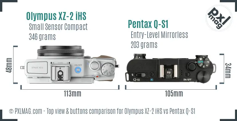 Olympus XZ-2 iHS vs Pentax Q-S1 top view buttons comparison