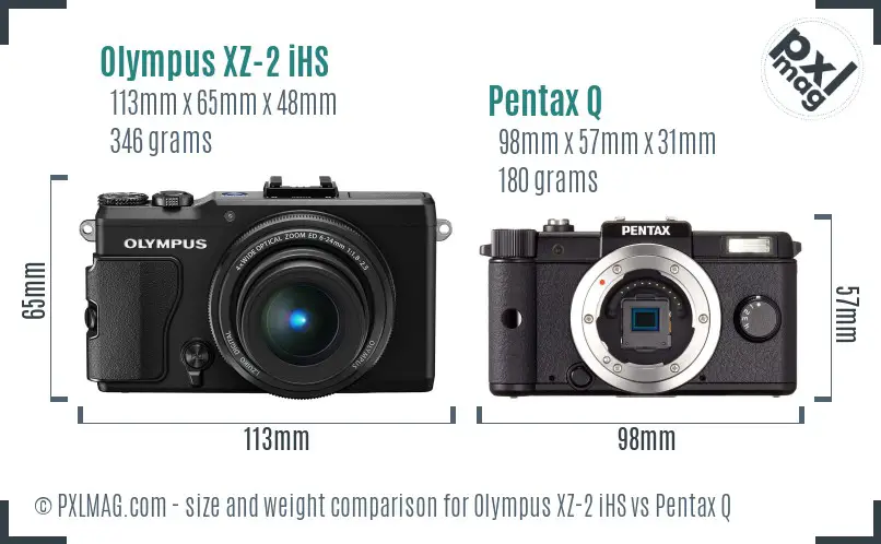Olympus XZ-2 iHS vs Pentax Q size comparison