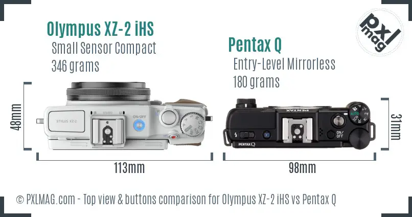 Olympus XZ-2 iHS vs Pentax Q top view buttons comparison