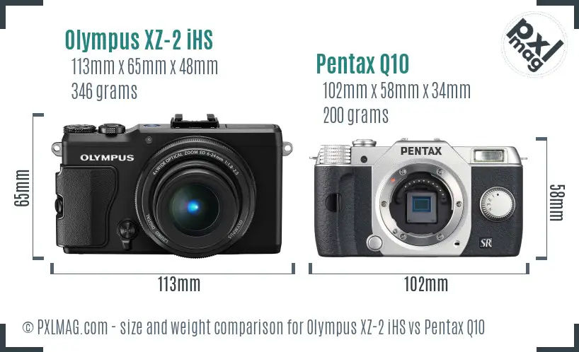 Olympus XZ-2 iHS vs Pentax Q10 size comparison