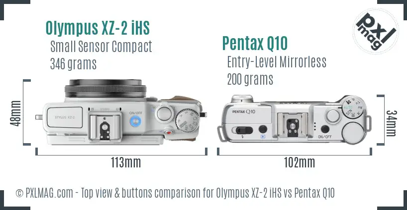 Olympus XZ-2 iHS vs Pentax Q10 top view buttons comparison