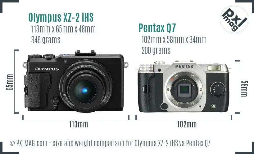 Olympus XZ-2 iHS vs Pentax Q7 size comparison