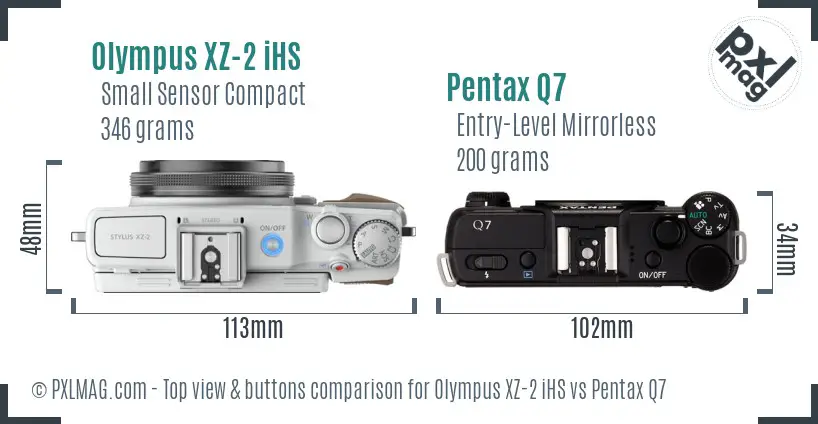 Olympus XZ-2 iHS vs Pentax Q7 top view buttons comparison