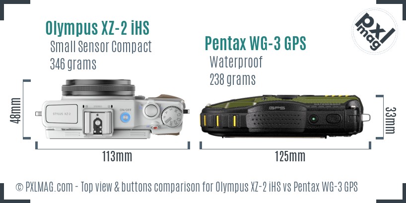 Olympus XZ-2 iHS vs Pentax WG-3 GPS top view buttons comparison
