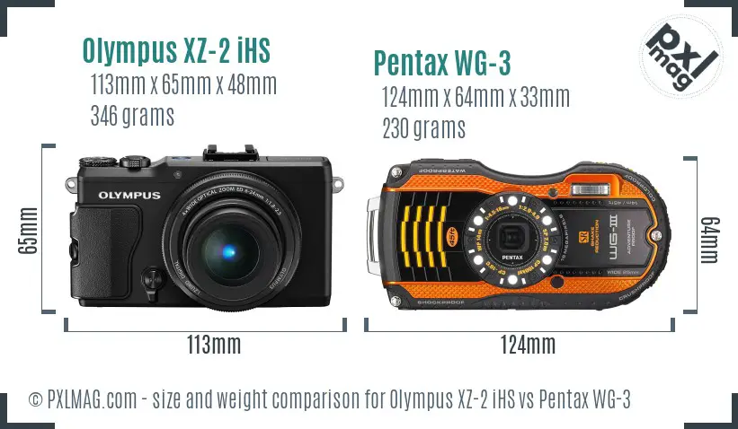 Olympus XZ-2 iHS vs Pentax WG-3 size comparison
