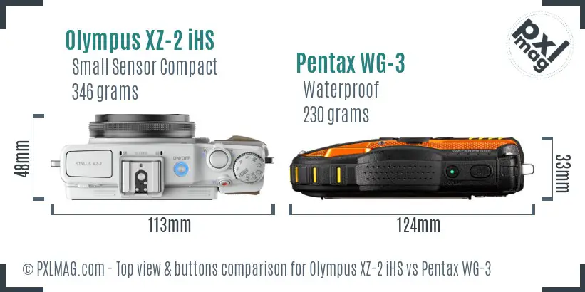 Olympus XZ-2 iHS vs Pentax WG-3 top view buttons comparison