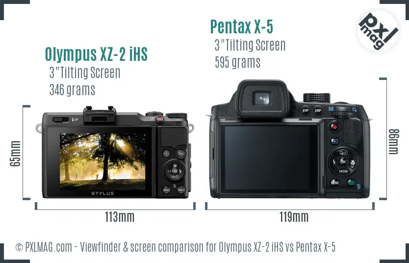 Olympus XZ-2 iHS vs Pentax X-5 Screen and Viewfinder comparison