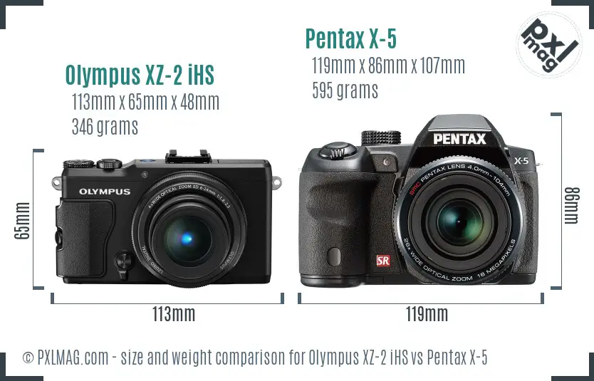 Olympus XZ-2 iHS vs Pentax X-5 size comparison